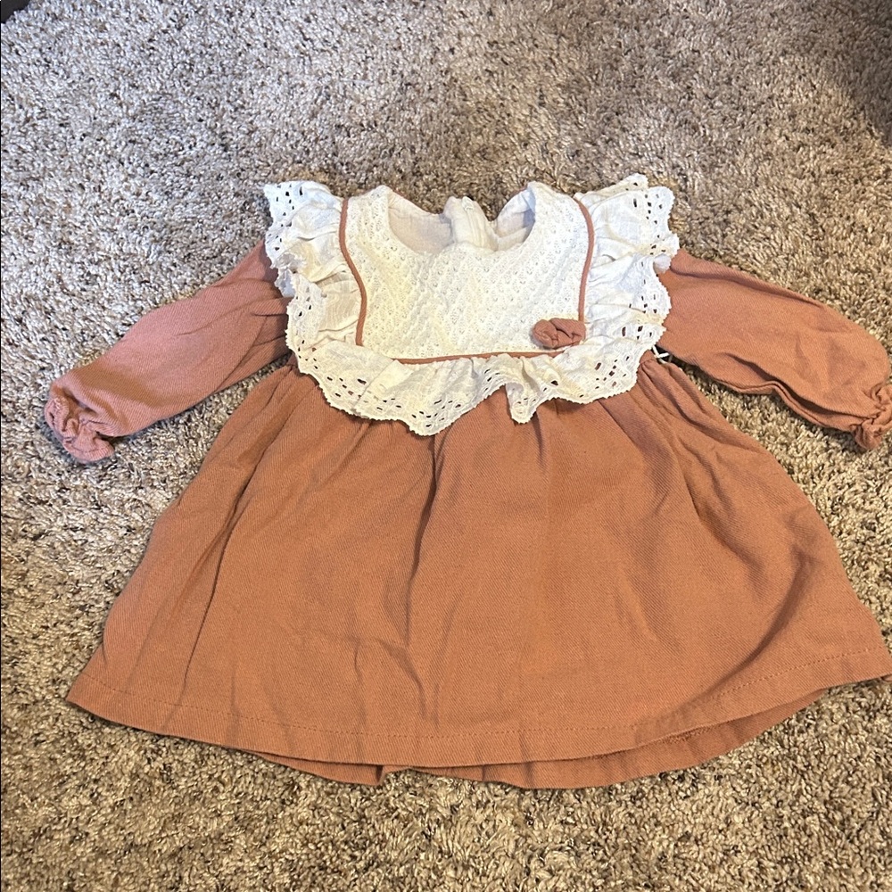 Adorable Long Sleeve Baby Dress in Tan